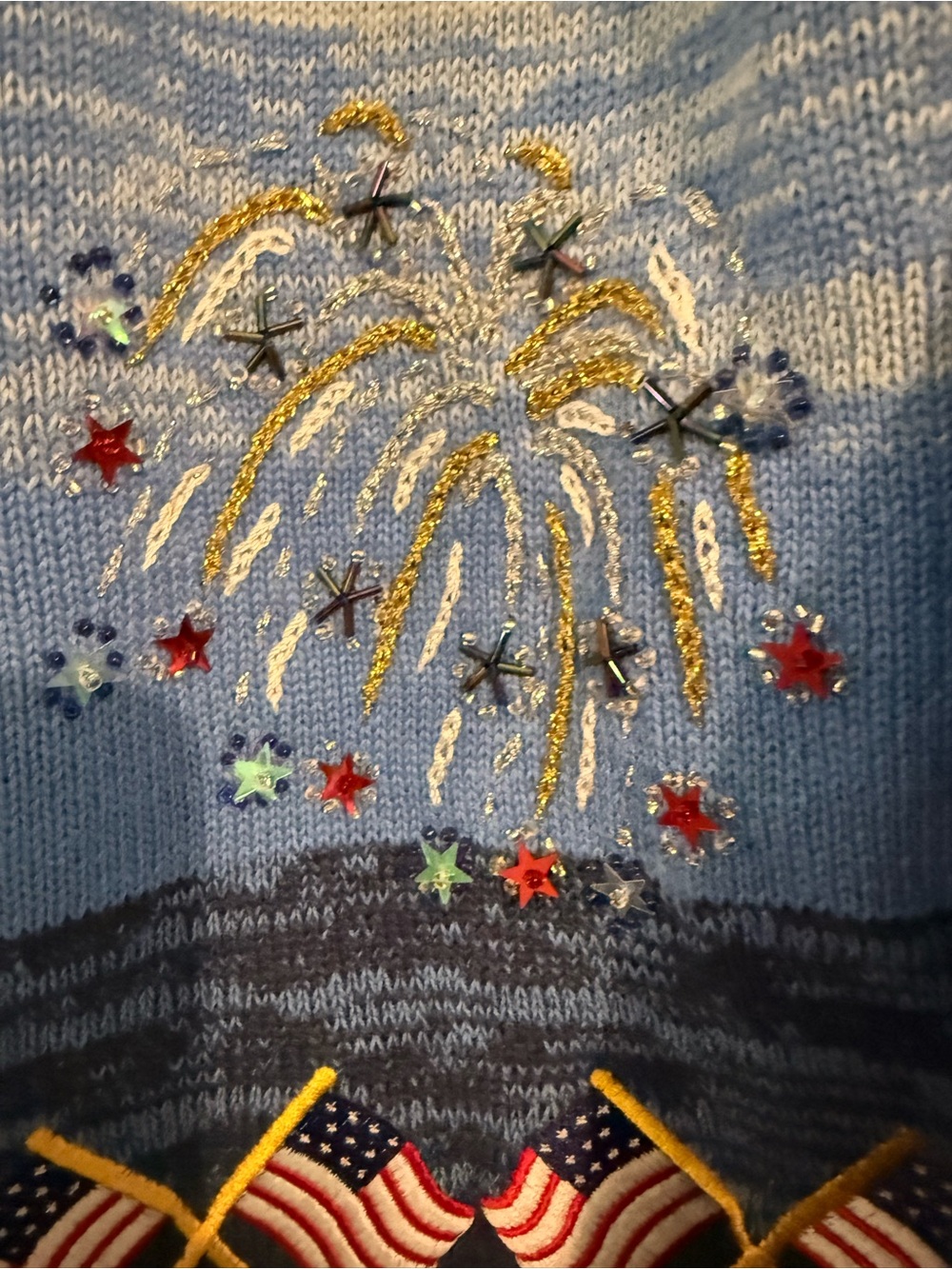 EUC! Storybook Knits Embroidered Flag/Fireworks/4th of July Cardigan Sweater - Picture 5 of 9